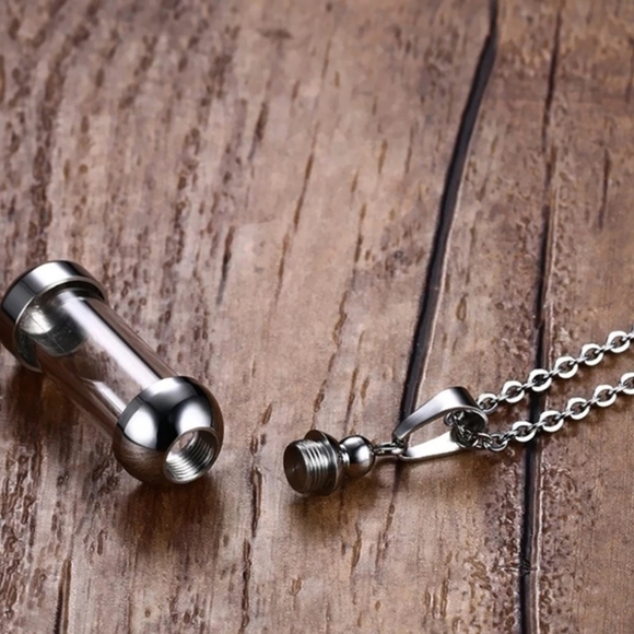 Silver Glass Bottle Urn Pendant Container Jar Necklace 19.5" - New in Gift Box - Picture 5 of 6